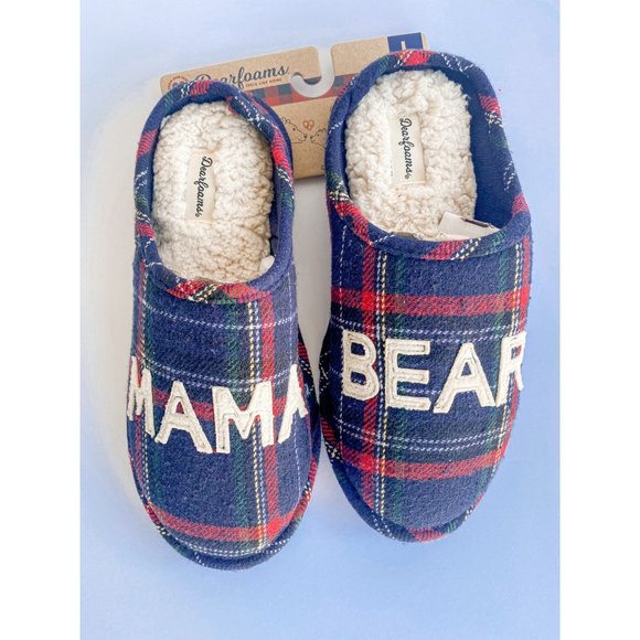Dearfoams Women's Mama Bear Clog Slippers In Blue Plaid Size L (9-10) - Picture 3 of 6